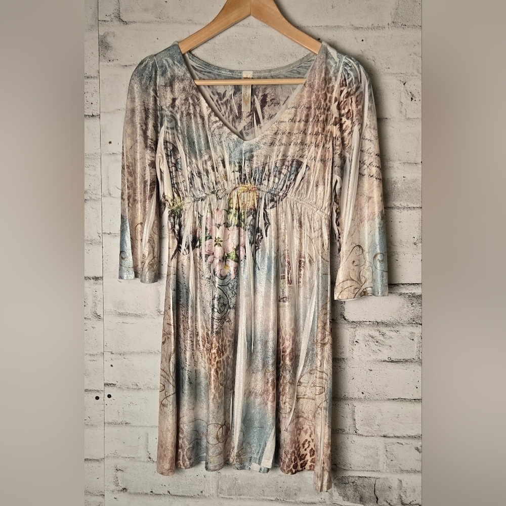 S-Twelve Bohemian Multicolor V-Neck Dress Women’s Large Soft Stretch